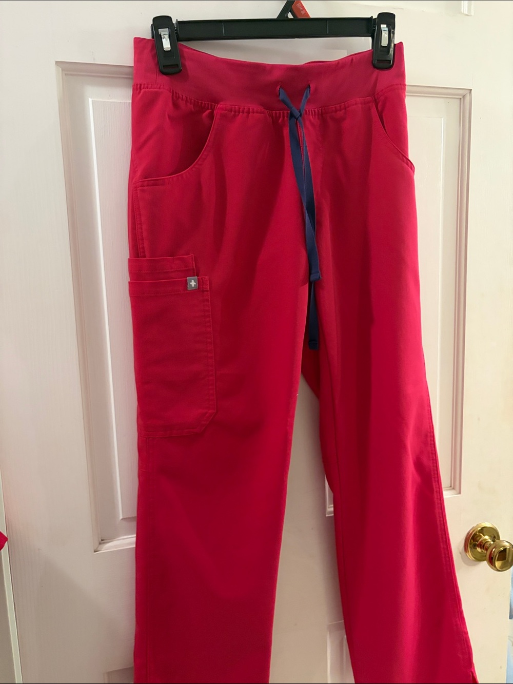 Figs Men's Hot Pink Drawstring Cargo Joggers with Navy Drawcord